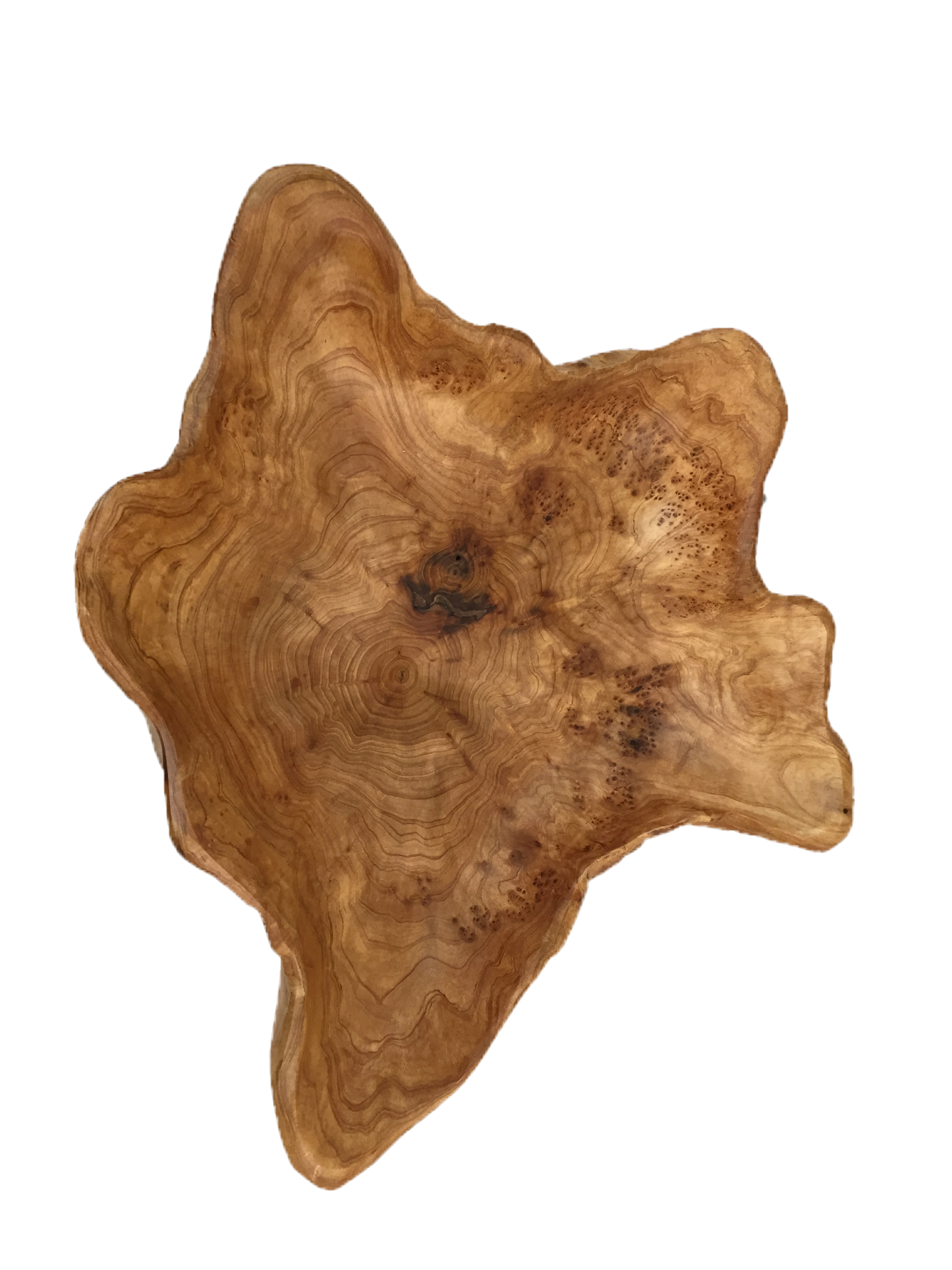 FUNCTIONAL ART is the best way to describe Greener Valley's stunning collection of stumps and roots that have been handcrafted into beautiful wine holders, cheese boards, platters, bowls and stools. Handcrafted from the roots and stumps of the Asian Cypress known as Shan Mu. These beautiful stools function equally well as a stool, end table or plant stand. Each piece is absolutely unique. This stool measures 24" high.