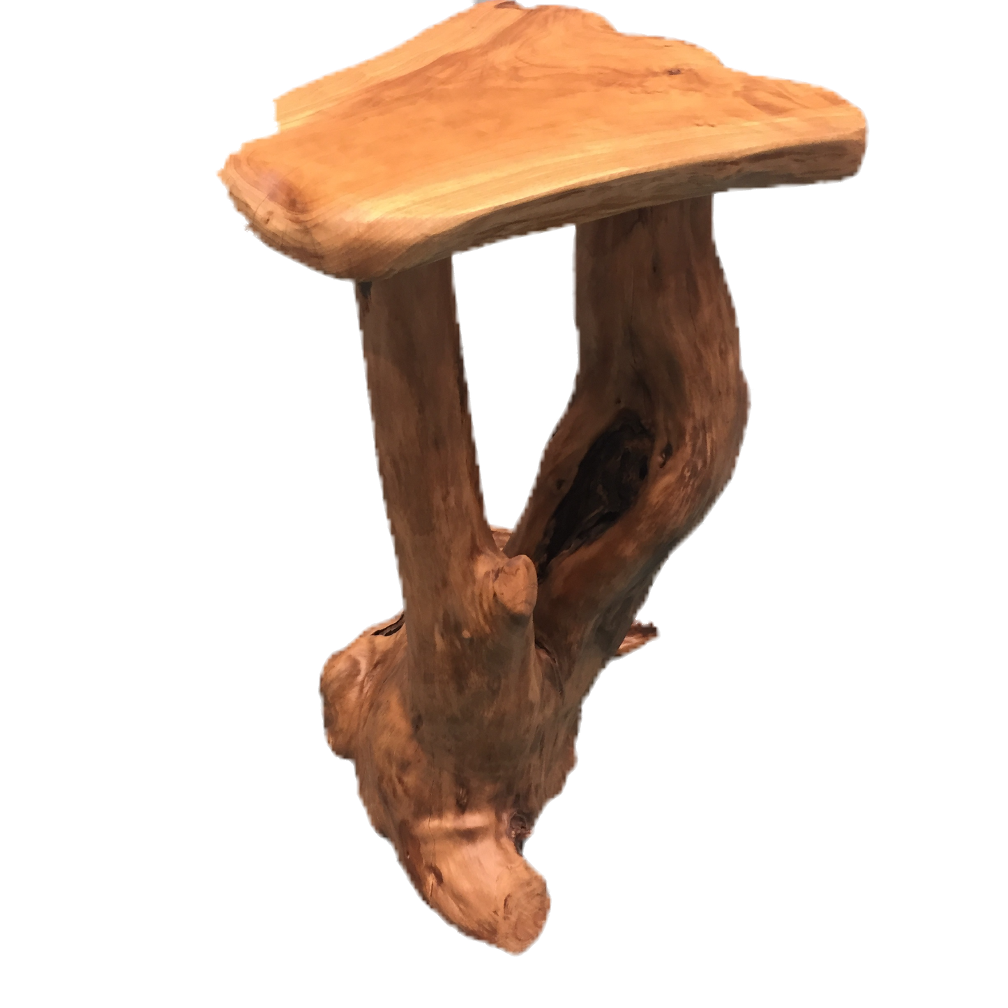 FUNCTIONAL ART is the best way to describe Greener Valley's stunning collection of stumps and roots that have been handcrafted into beautiful wine holders, cheese boards, platters, bowls and stools. Handcrafted from the roots and stumps of the Asian Cypress known as Shan Mu. These beautiful stools function equally well as a stool, end table or plant stand. Each piece is absolutely unique. This stool measures 24" high.