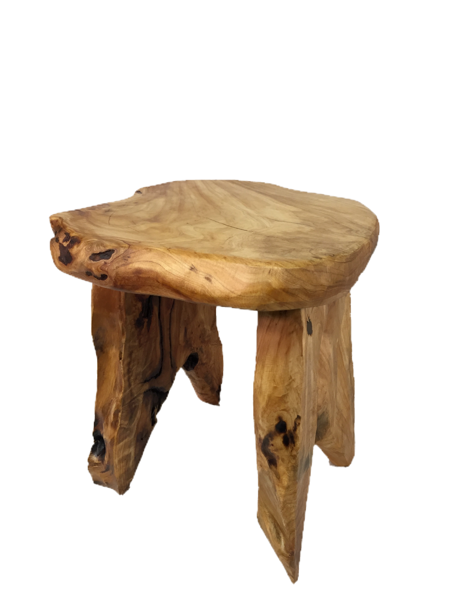 FUNCTIONAL ART is the best way to describe Greener Valley's stunning collection of stumps and roots that have been handcrafted into beautiful wine holders, cheese boards, platters, bowls and stools. Handcrafted from the roots and stumps of the Asian Cypress known as Shan Mu. These beautiful stools function equally well as a stool, end table or plant stand. Each piece is absolutely unique. This stool measures 24" high.