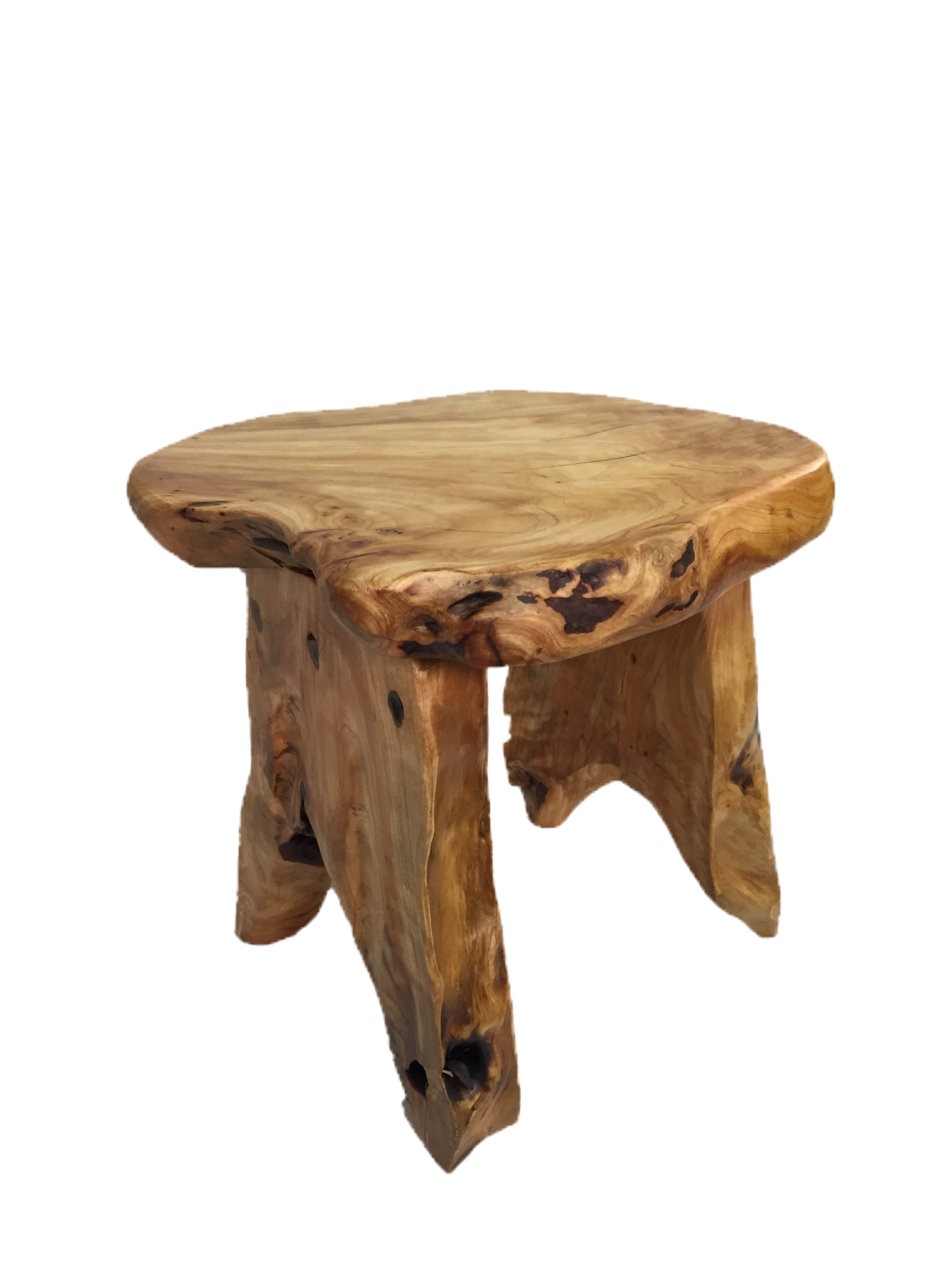 FUNCTIONAL ART is the best way to describe Greener Valley's stunning collection of stumps and roots that have been handcrafted into beautiful wine holders, cheese boards, platters, bowls and stools. Handcrafted from the roots and stumps of the Asian Cypress known as Shan Mu. These beautiful stools function equally well as a stool, end table or plant stand. Each piece is absolutely unique. This stool measures 24" high.