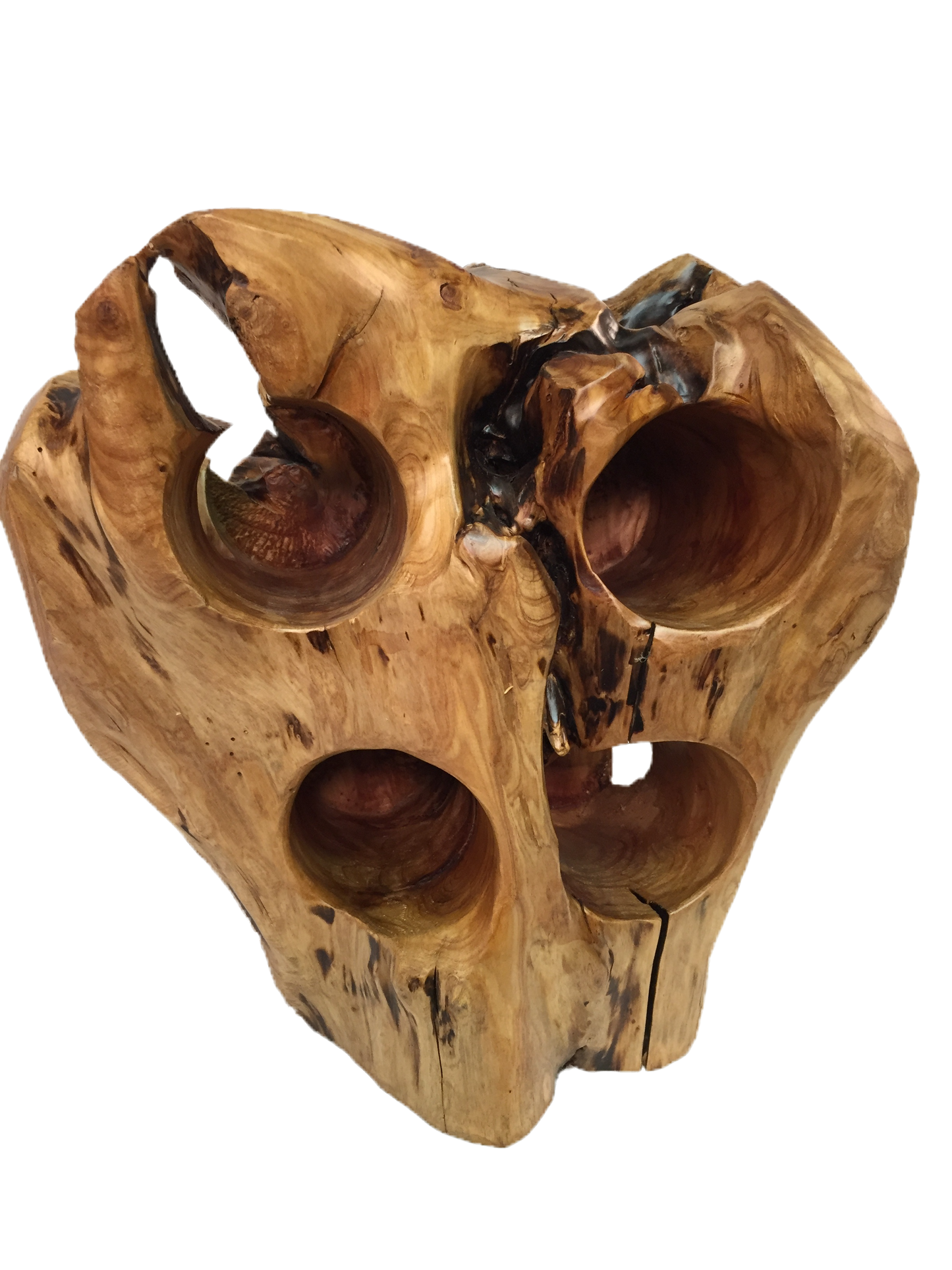 FUNCTIONAL ART is the best way to describe Greener Valley's stunning collection of stumps and roots that have been handcrafted into beautiful wine holders, cheese boards, platters, bowls and stools. Handcrafted from the roots and stumps of the Asian Cypress known as Shan Mu. These beautiful stools function equally well as a stool, end table or plant stand. Each piece is absolutely unique. This stool measures 24" high.