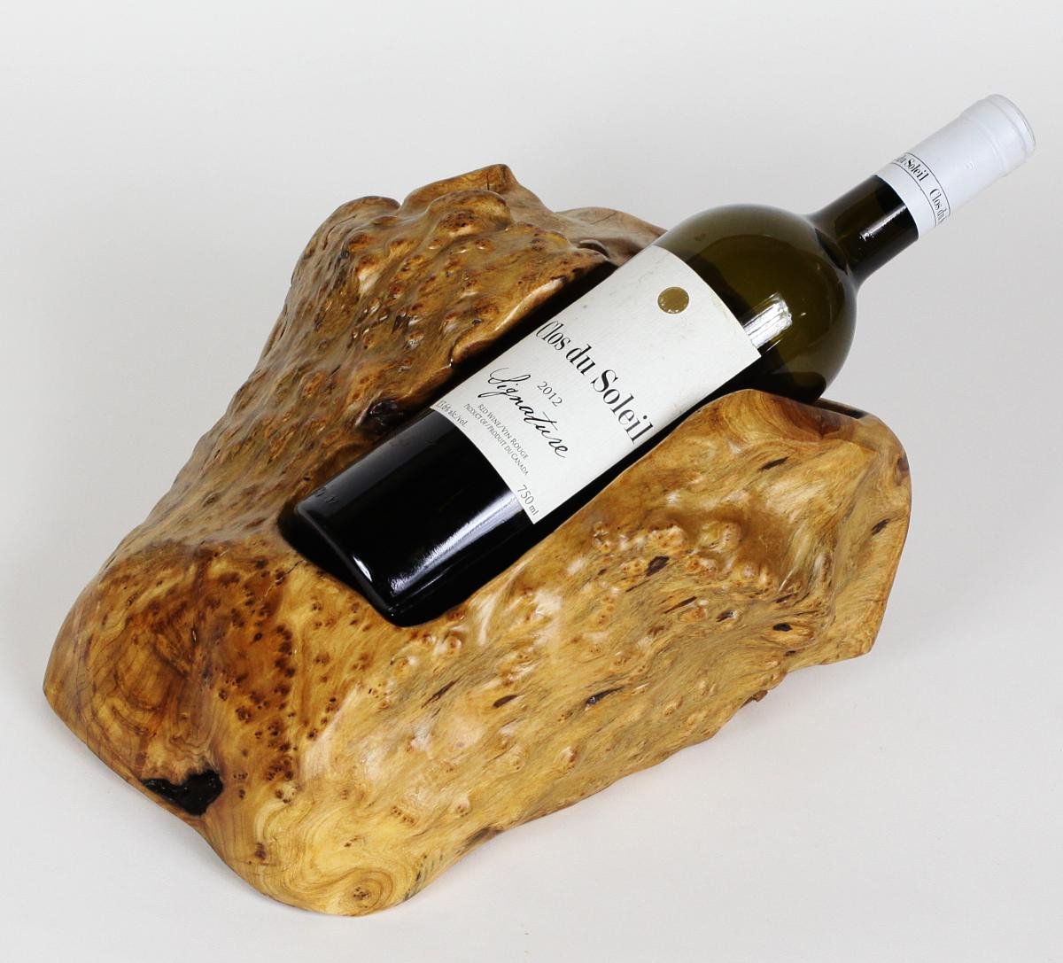 Hand-Crafted Root Wood Live Edge Wine Bottle Holder - 1