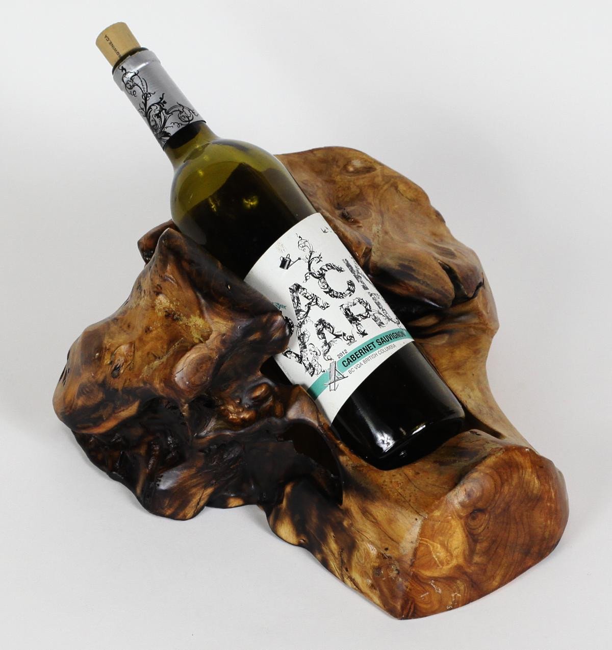 Hand-Crafted Root Wood Live Edge Wine Bottle Holder - 1