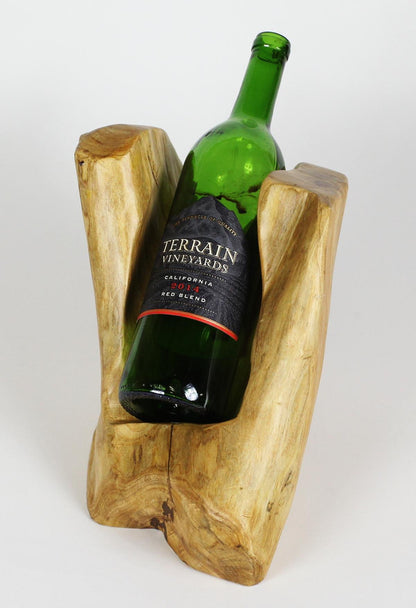 Hand-Crafted Root Wood Live Edge Wine Bottle Holder - 1