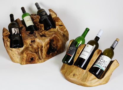 Hand-Crafted Root Wood Live Edge Wine Bottle Holder - 3