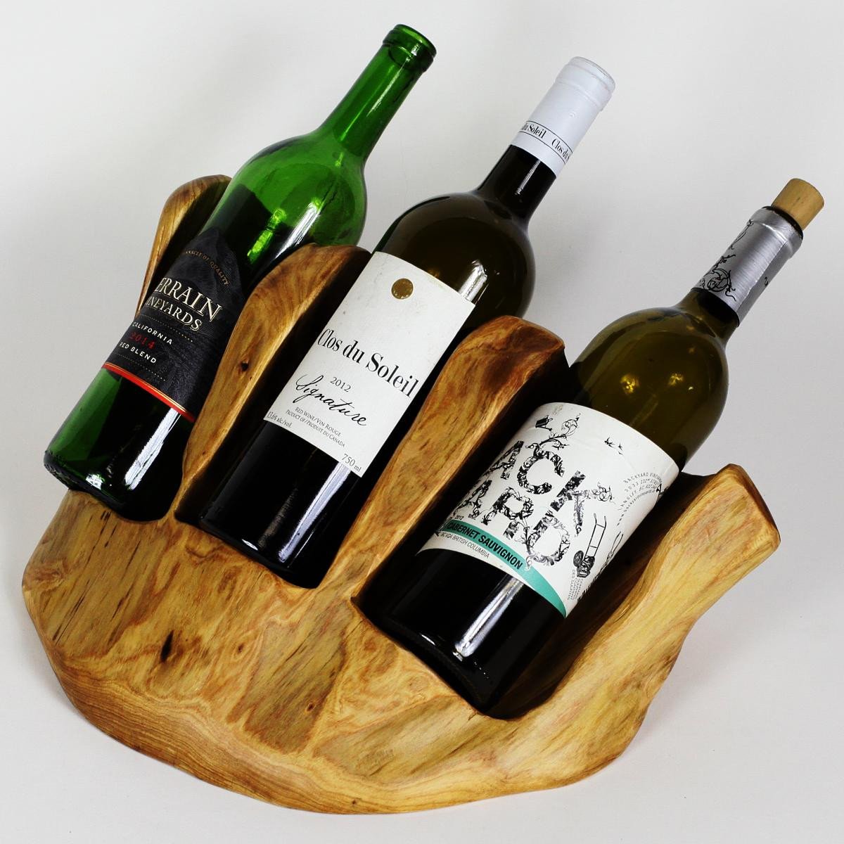 Hand-Crafted Root Wood Live Edge Wine Bottle Holder - 3