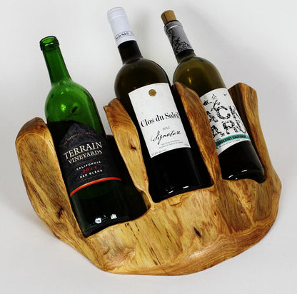 Hand-Crafted Root Wood Live Edge Wine Bottle Holder - 3