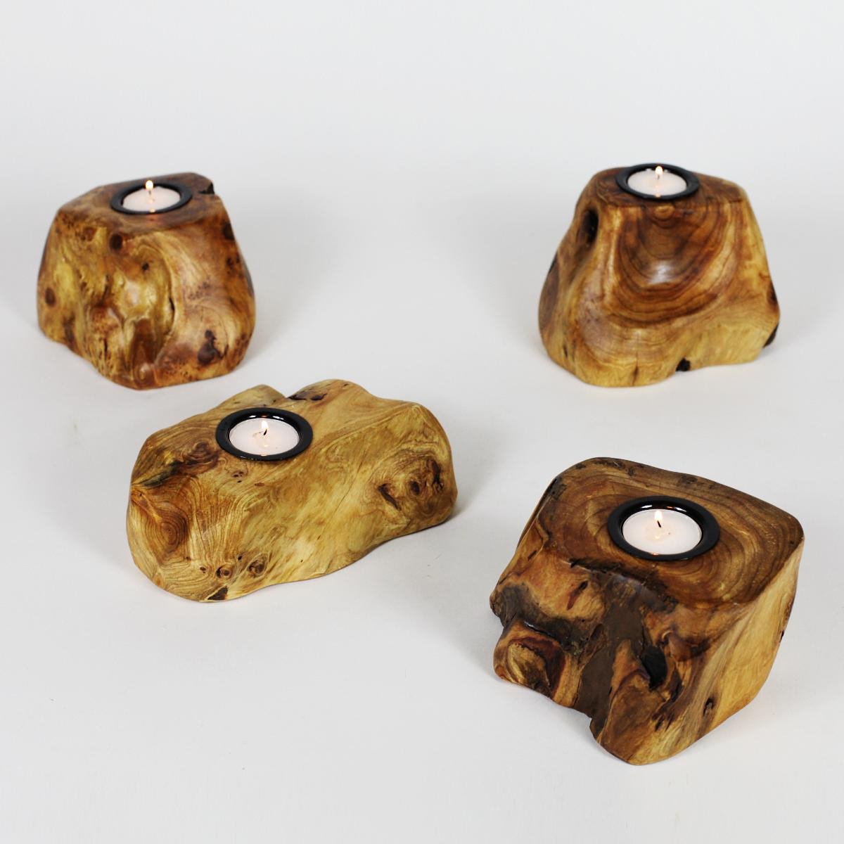 Hand-Crafted Root Wood Live Edge Candle Holder -1