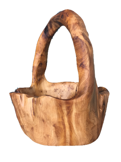 Hand-Crafted Root Wood Live Edge Basket with Handle - Smallest  (6-8" / 4-5")