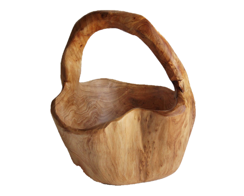 Hand-Crafted Root Wood Live Edge Basket with Handle - Small  (8-9" / 4-5")