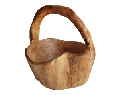 Hand-Crafted Root Wood Live Edge Basket with Handle - Small  (8-9" / 4-5")