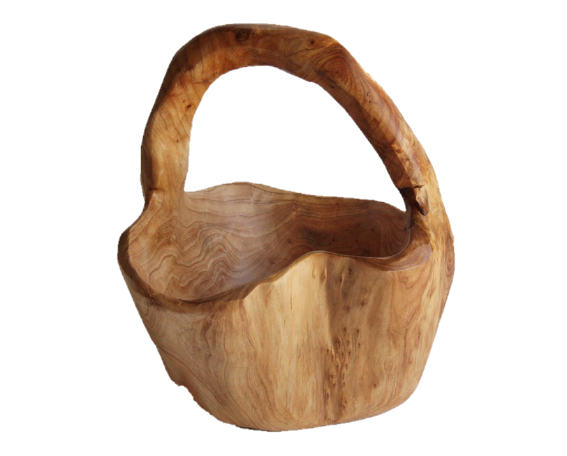 Hand-Crafted Root Wood Live Edge Basket with Handle - Small  (8-9
