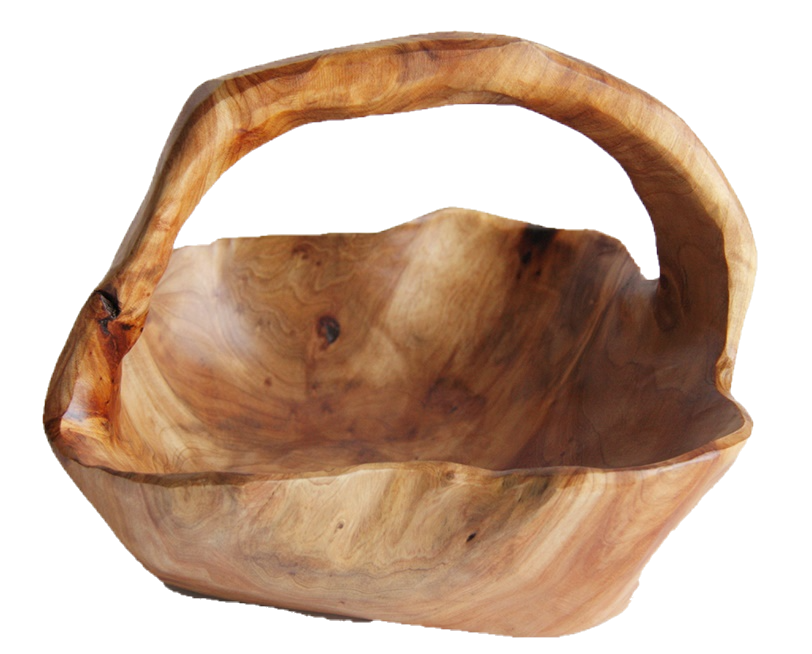 Hand-Crafted Root Wood Live Edge Basket with Handle - Medium Large  (12-13" / 5-6")