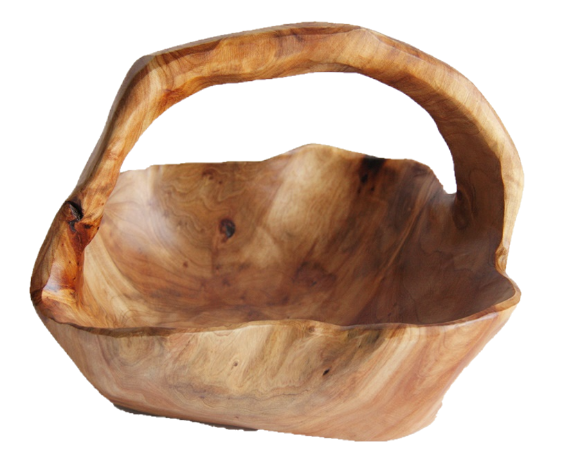 Hand-Crafted Root Wood Live Edge Basket with Handle - Medium Large  (12-13