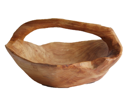 Hand-Crafted Root Wood Live Edge Basket with Handle - Large  (14-15" / 5-6")