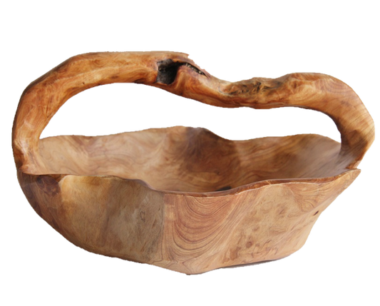 Hand-Crafted Root Wood Live Edge Basket with Handle - Extra Large (16-17" x 5-6")