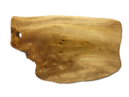 Hand-Crafted Root Wood Live Edge Cheese/Cutting Board with hole (8-9" x 14" x 1.5")