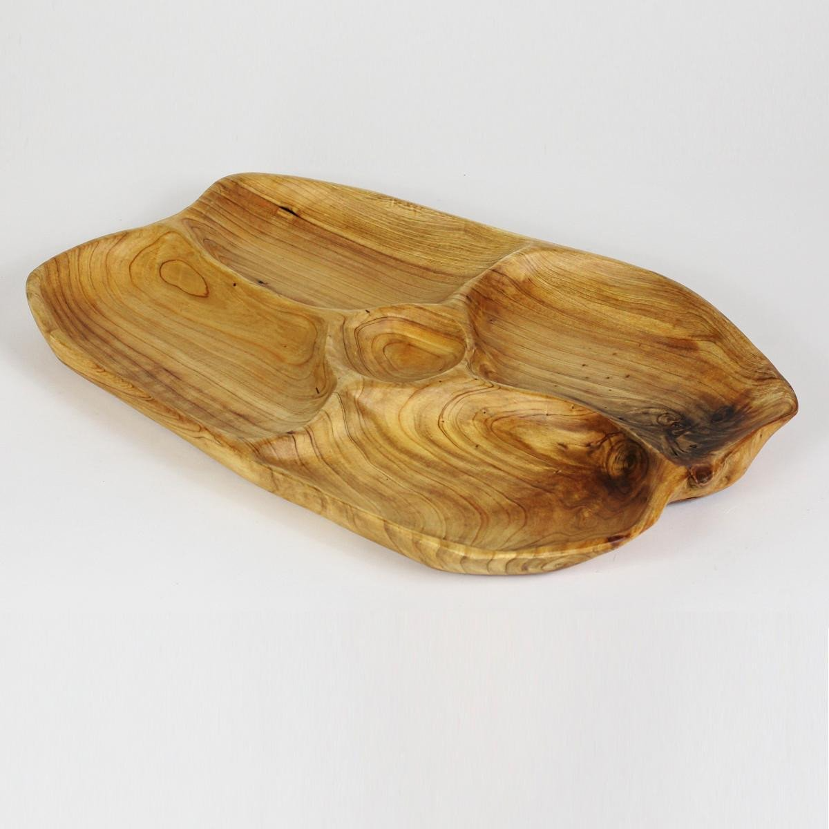 Hand-Crafted Root Wood Live Edge Divided Platter with dip cup - Large - 5 sections  (20-21" / 2")
