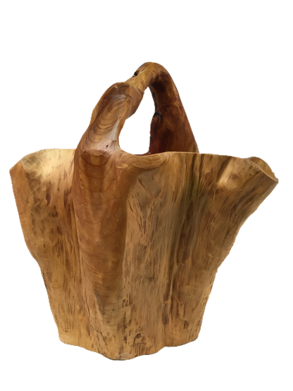 Hand-Crafted Root Wood Live Edge Tall Basket - Large (14-15" / 18-20")