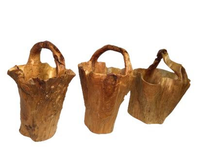 FUNCTIONAL ART is the best way to describe Greener Valley's stunning collection of stumps and roots that have been handcrafted into beautiful wine holders, cheese boards, platters, bowls and stools. Handcrafted from the roots and stumps of the Asian Cypress known as Shan Mu. These beautiful stools function equally well as a stool, end table or plant stand. Each piece is absolutely unique. This stool measures 24" high.
