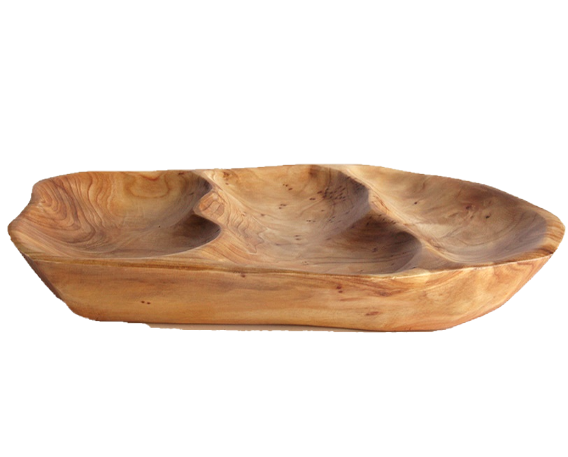 Hand-Crafted Root Wood Live Edge Divided Platter - 3 divisions (15-16" / 2")