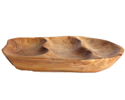 Hand-Crafted Root Wood Live Edge Divided Platter - 3 divisions (15-16" / 2")