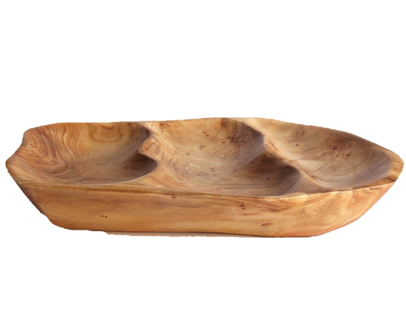 Hand-Crafted Root Wood Live Edge Divided Platter - 3 divisions (15-16