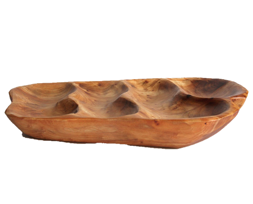 Hand-Crafted Root Wood Live Edge Divided Platter - 4 divisions (17-19" / 2")