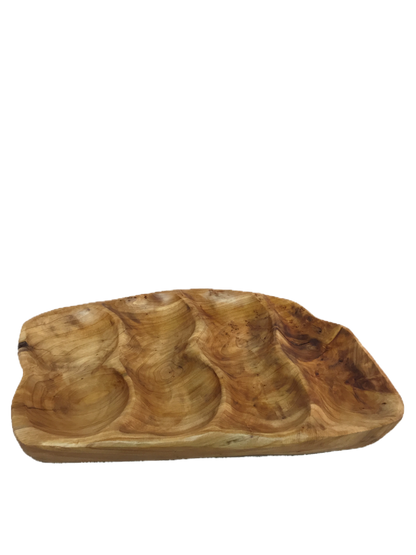 Hand-Crafted Root Wood Live Edge Divided Platter - 4 divisions (17-19" / 2")